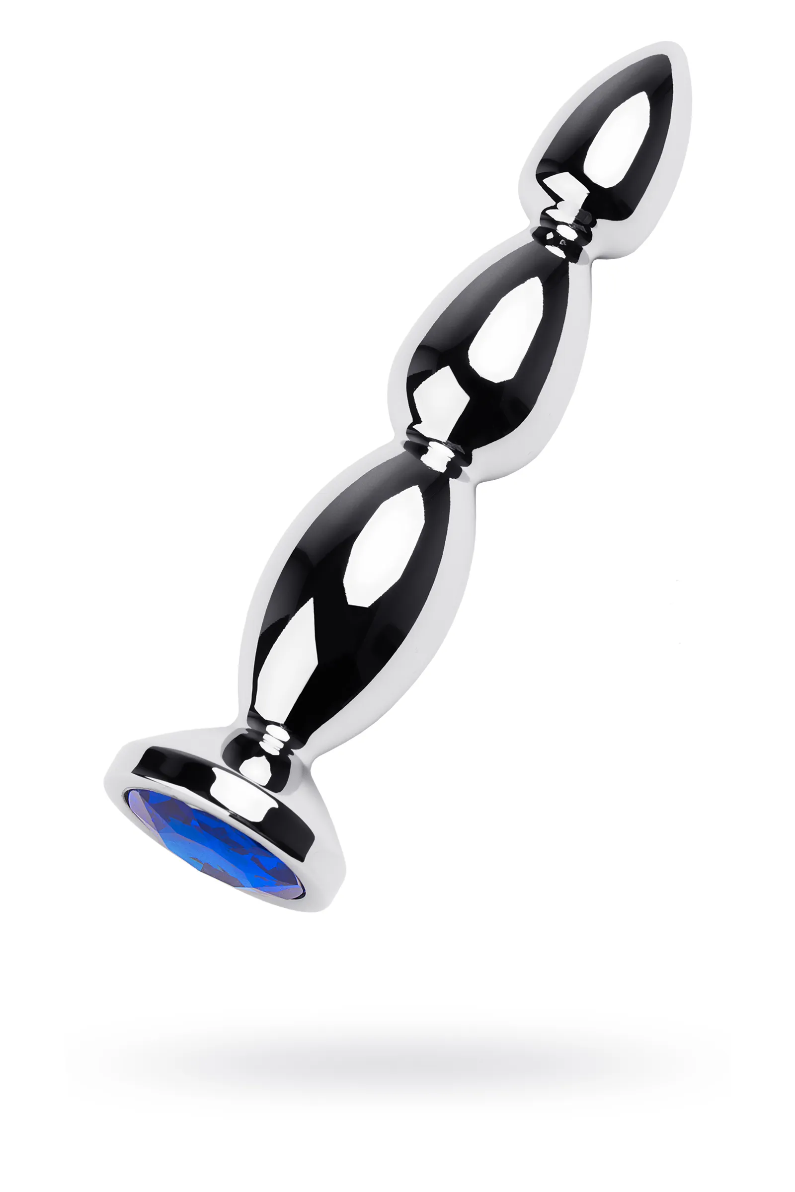 Анальная втулка  TOYFA Metall,  металл, серебрянная с синим кристаллом, 14 см, Ø 2,5 см, 125 г